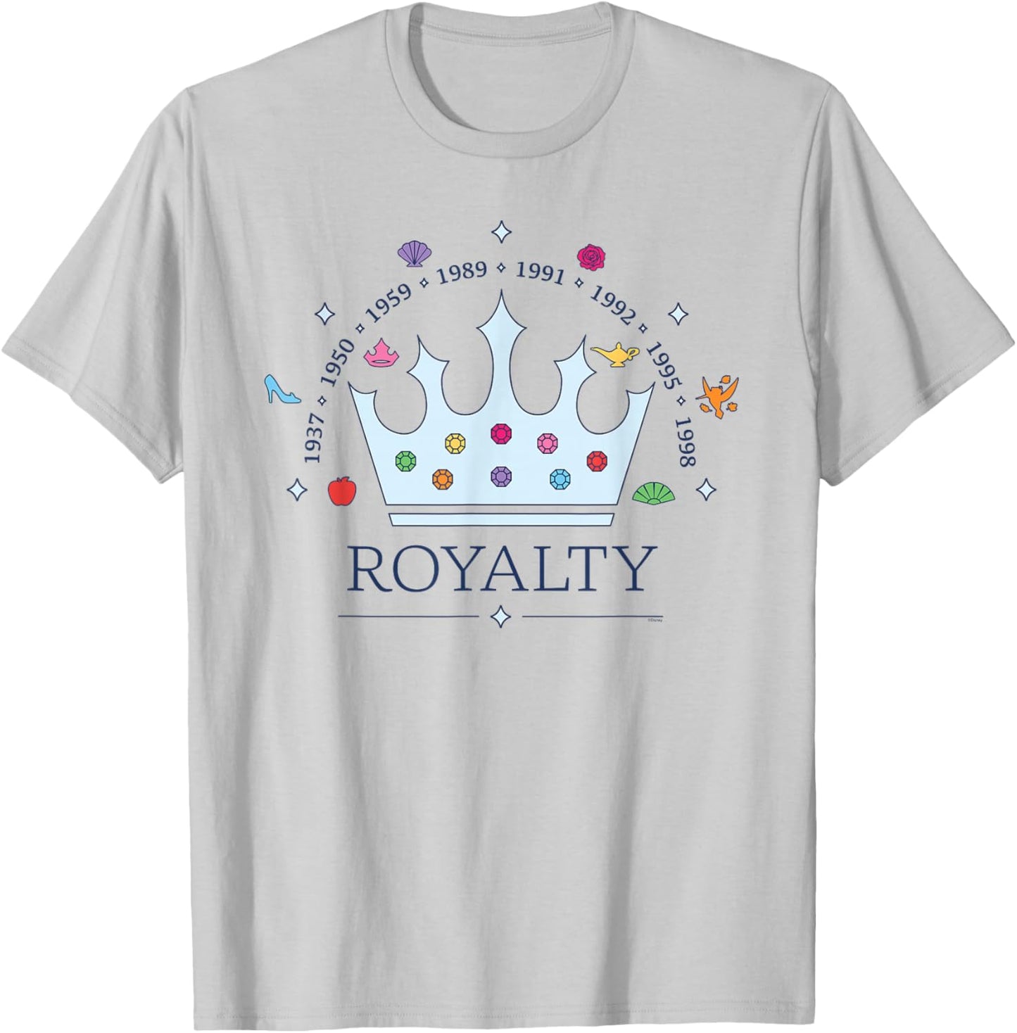 Disney Princess Royalty Crown Movie Timeline 1937-1998 T-Shirt - T-Shirt | Ash