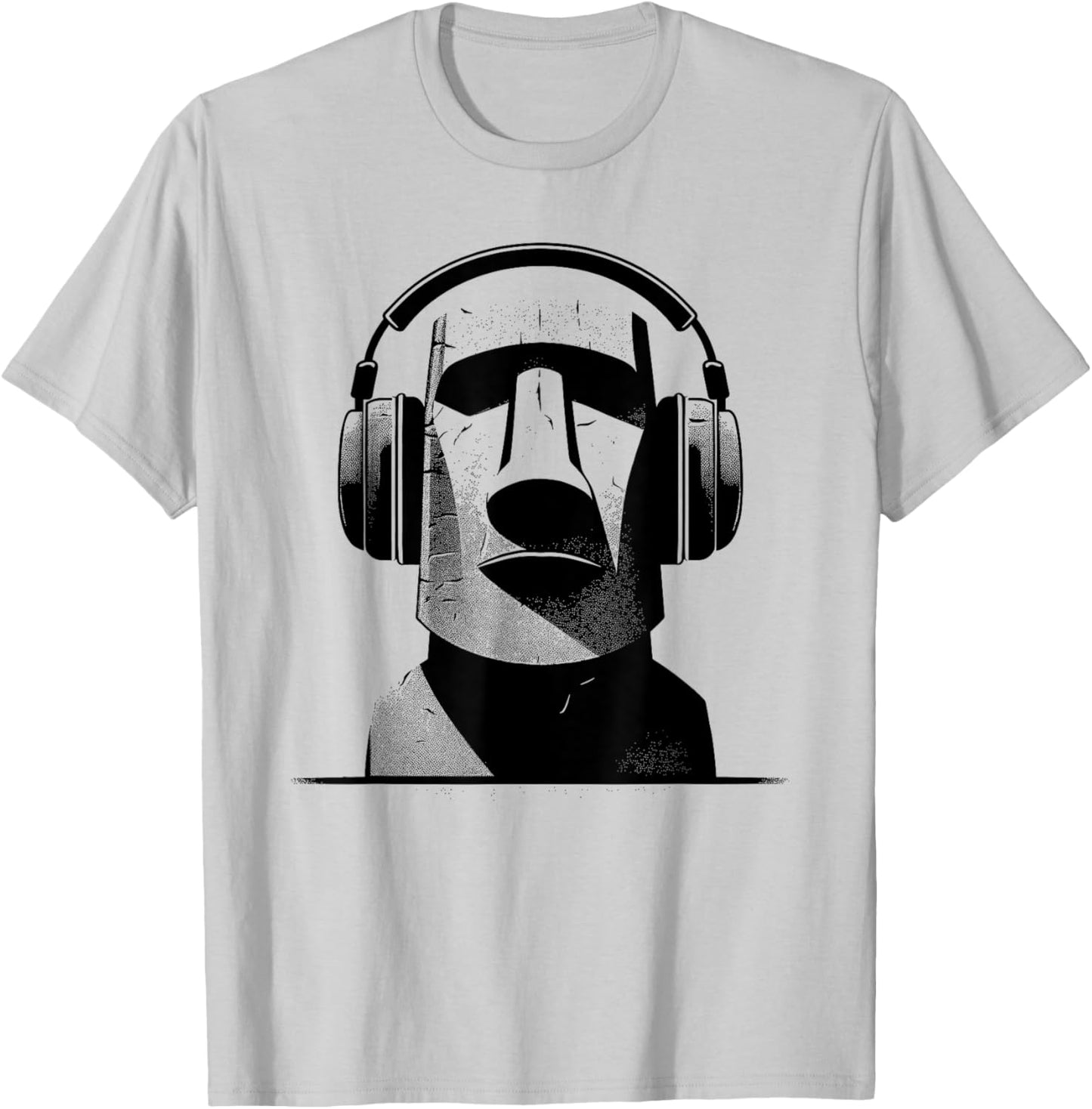 Easter Island Moai Statue Headphones Music Lover Funny T-Shirt - T-Shirt | Ash