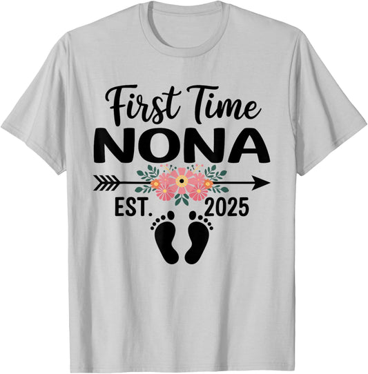 First Time Nona Est 2025 Mothers Day Flower T-Shirt - T-Shirt | Ash