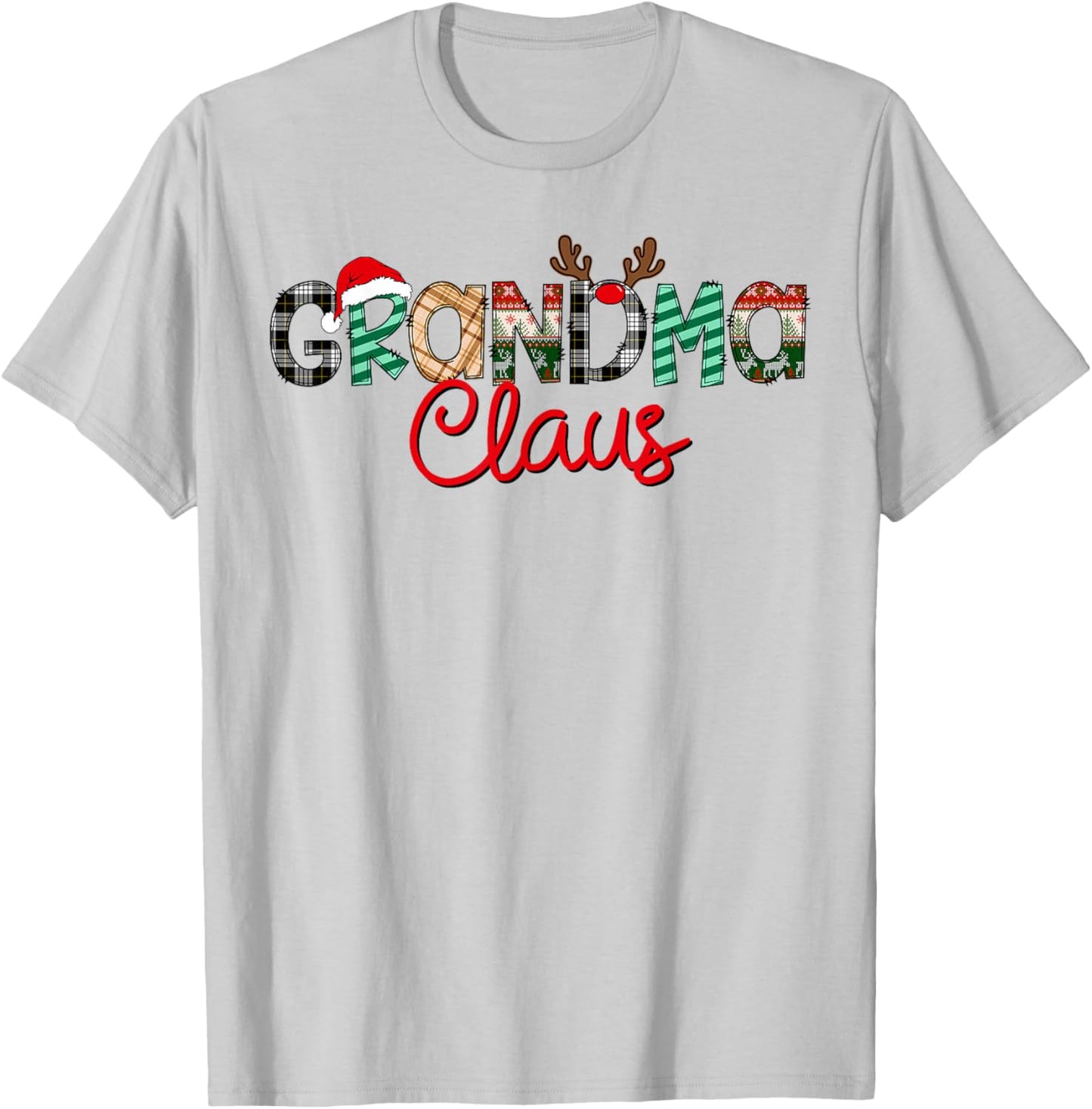Retro Grandma Claus Reindeer Christmas Matching Family Xmas T-Shirt - T-Shirt | Ash