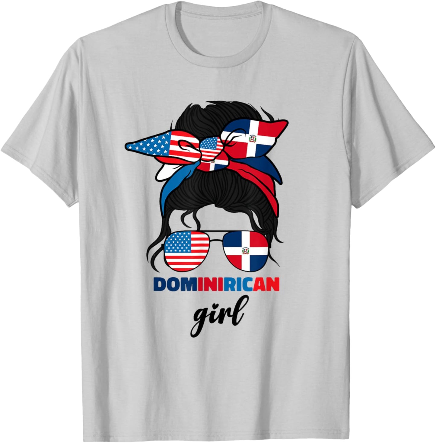 Half Dominican And American Dominicana Republic Flag Girl T-Shirt - T-Shirt | Ash
