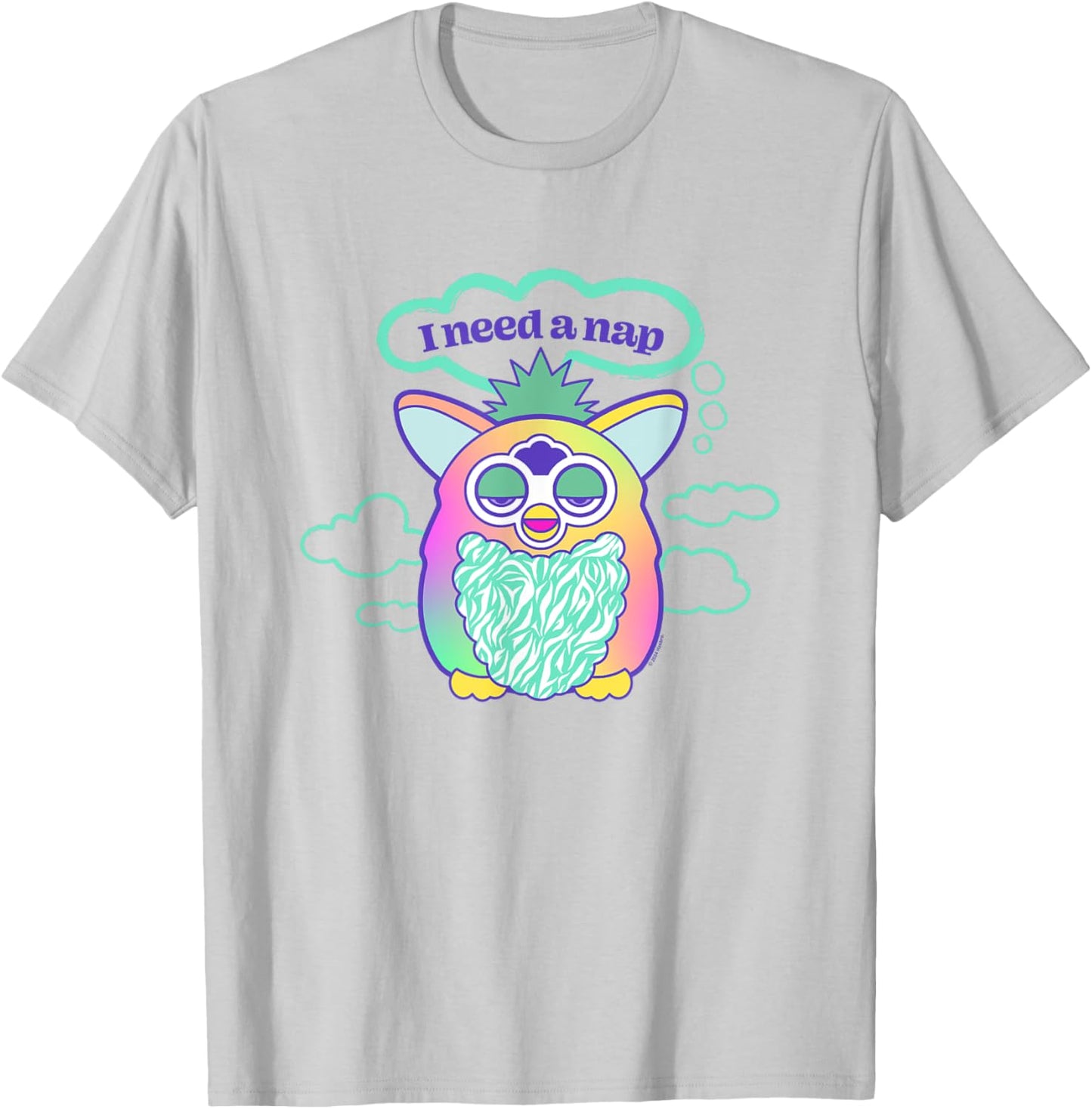 Furby I Need A Nap Sleepy Frog Furby Retro Big Chest Logo T-Shirt - T-Shirt | Ash