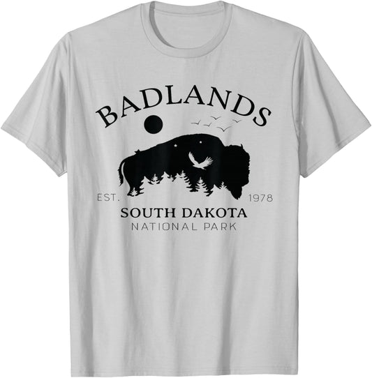 Badlands National Park South Dakota Souvenir Hiking Bison T-Shirt - T-Shirt | Ash