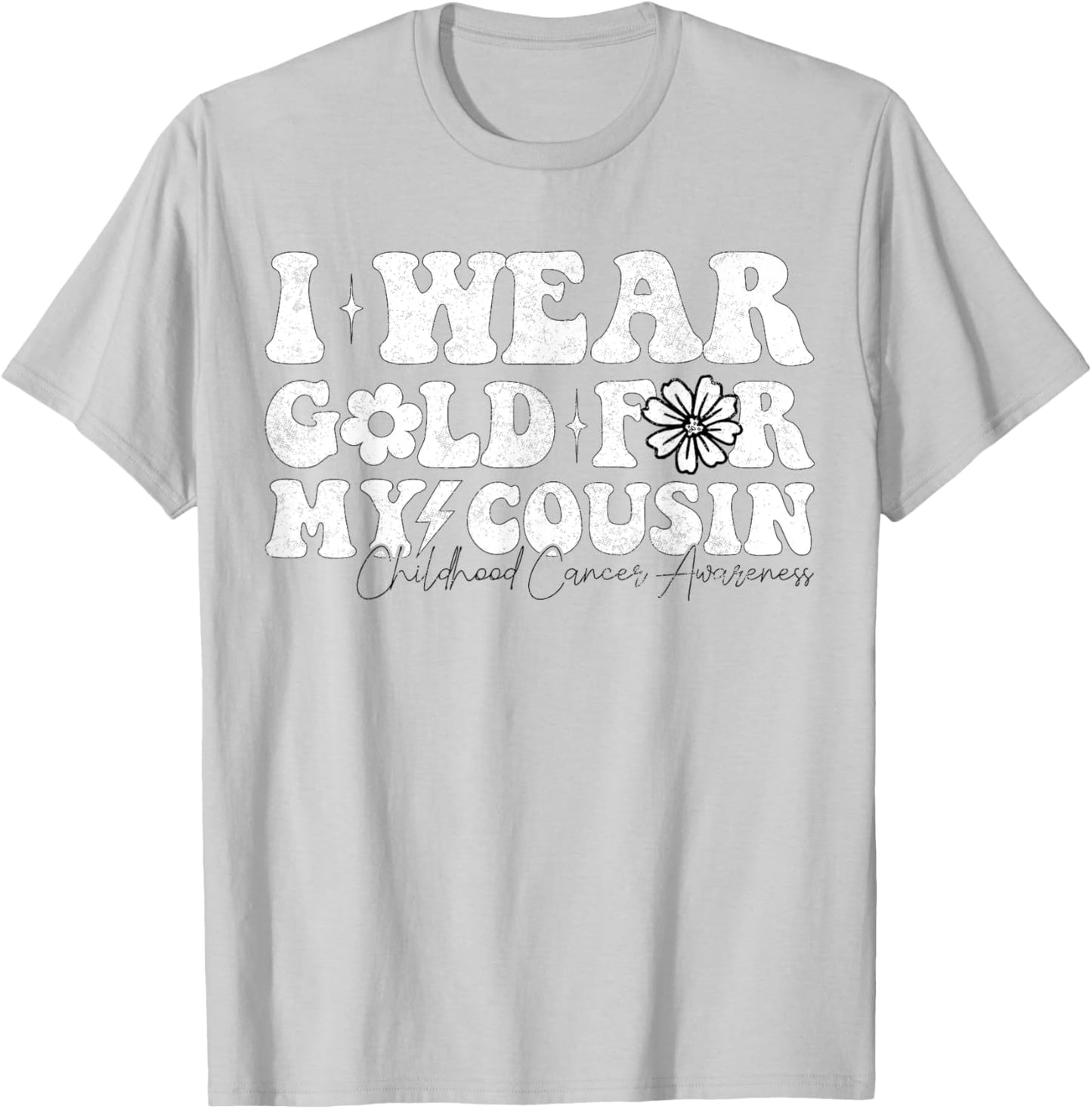 Groovy I Wear Gold For My cousin Cancer Awareness Ribbon T-Shirt - T-Shirt | Ash