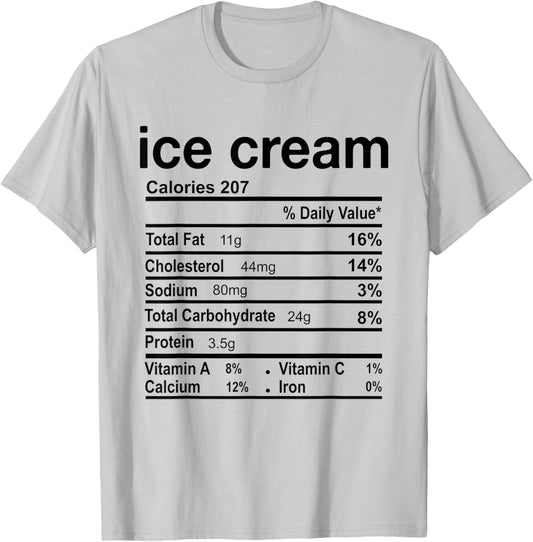 Thanksgiving Ice Cream Nutrition Facts Christmas Food Funny T-Shirt - T-Shirt | Ash