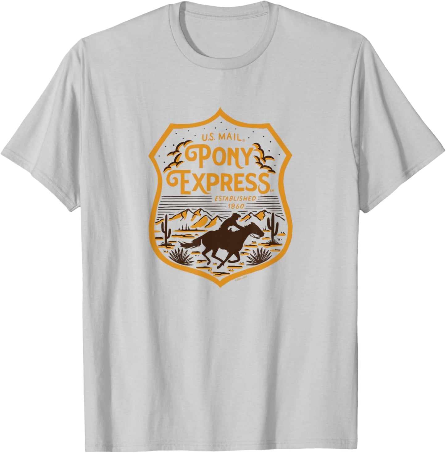 USPS - Pony Express U.S. Mail Desert Ride Badge T-Shirt - T-Shirt | Ash