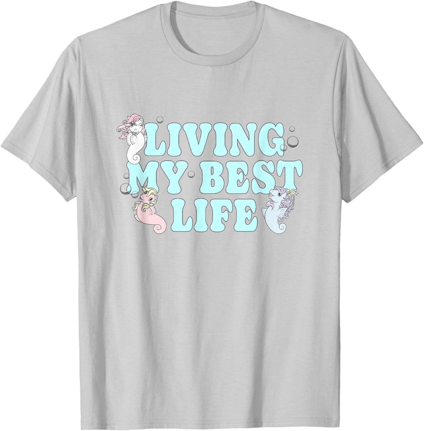 My Little Pony Living My Best Life Cute Seaponies Chest Logo T-Shirt - T-Shirt | Ash