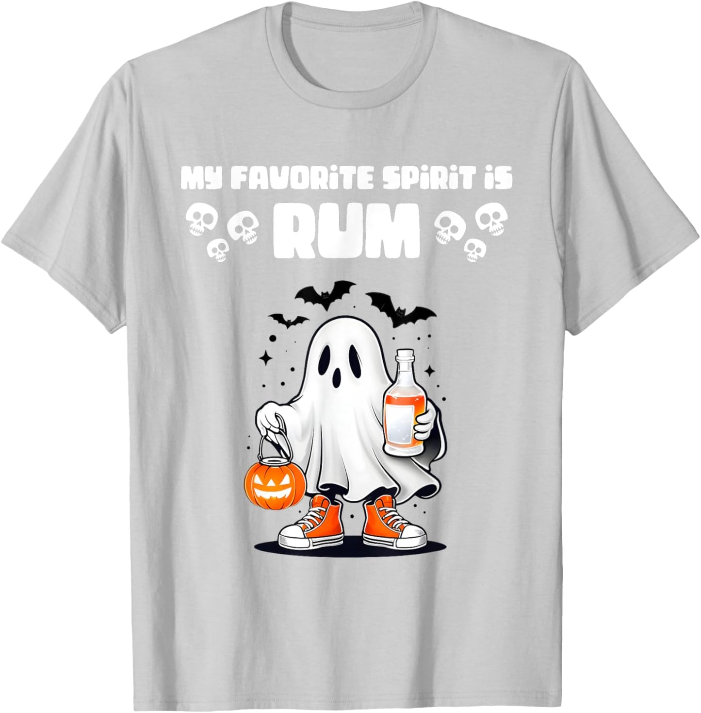 Funny Spooky Ghost Rum, My Favorite Spirit Is Rum Halloween T-Shirt - T-Shirt | Ash