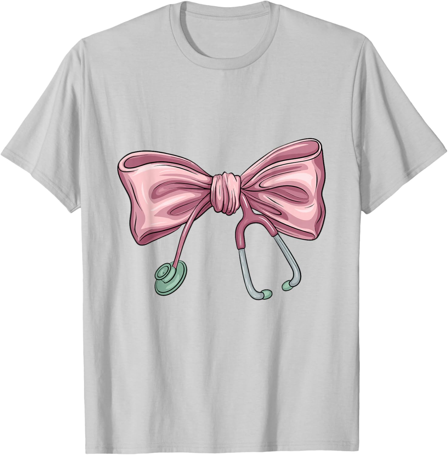 Pink Nurse Coquette Bow Stethoscope Nursing Medical Doctor T-Shirt - T-Shirt | Ash
