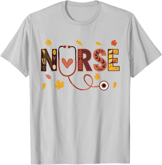 Turkey Nurse Thanksgiving Fall Scrub Nursing RN ICU ER Nicu T-Shirt - T-Shirt | Ash