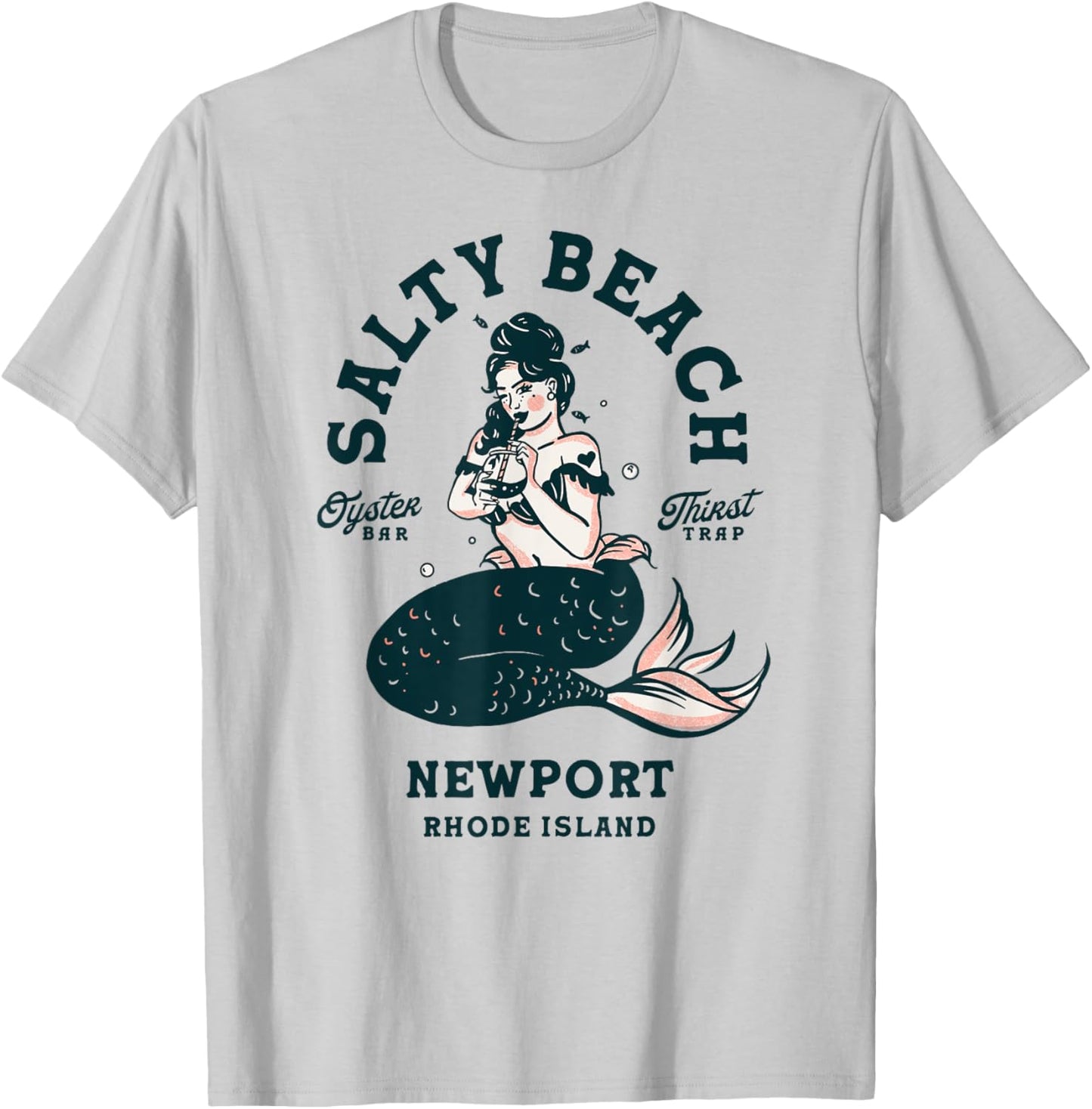 Salty Beach Newport Mermaid Shirt Rhode Island Oyster Pin Up T-Shirt - T-Shirt | Ash