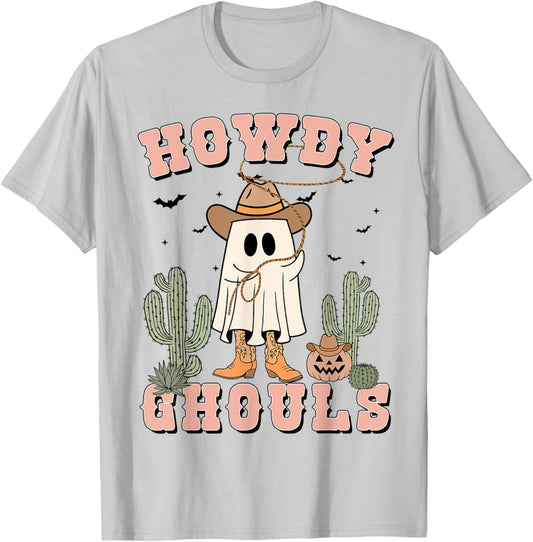 Funny Howdy Ghouls Cowboy Ghost Men Women Toddler Halloween T-Shirt - T-Shirt | Ash