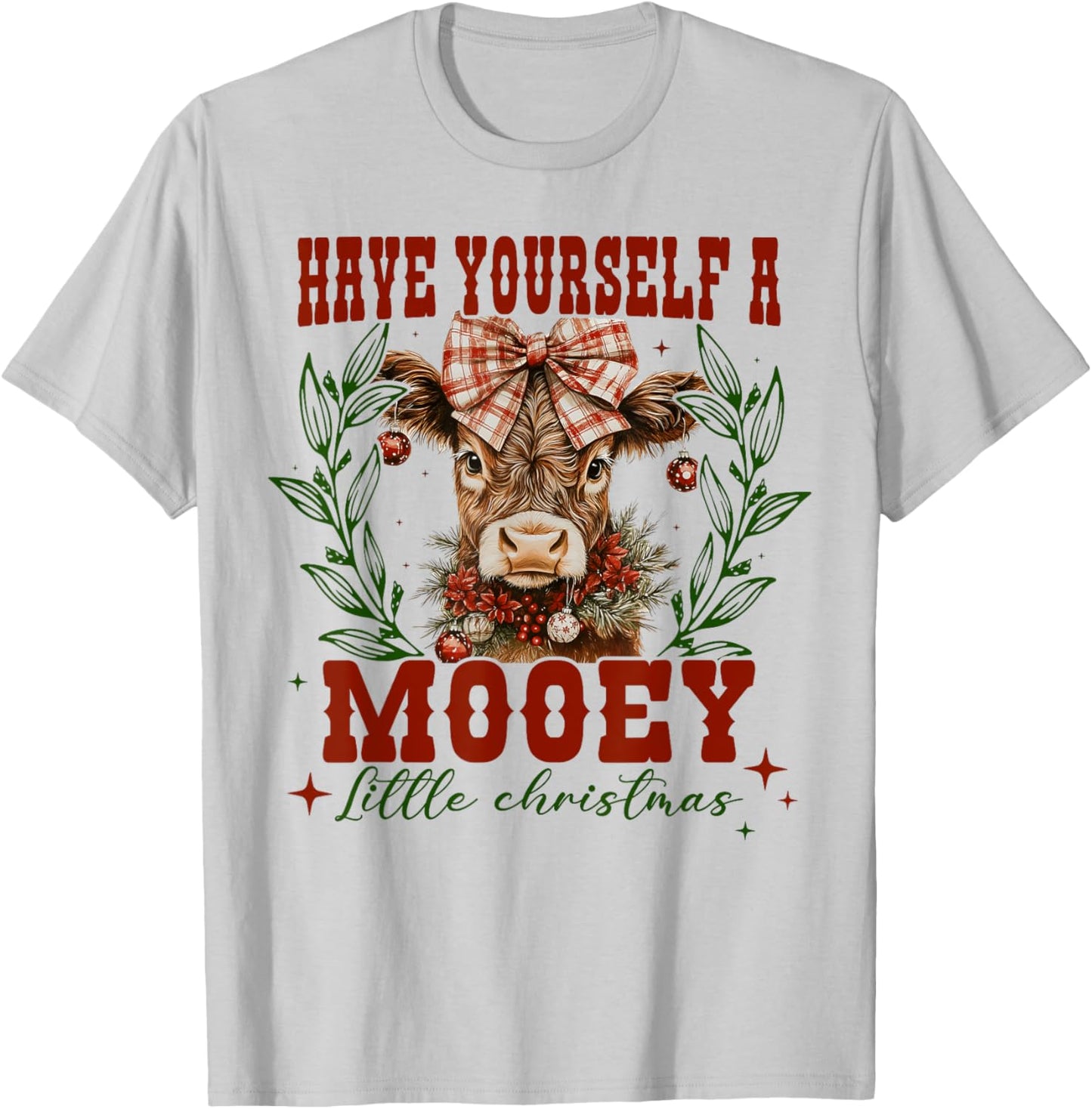 Have Yourself A Mooey Little Christmas Highland Cow Western T-Shirt - T-Shirt | Ash