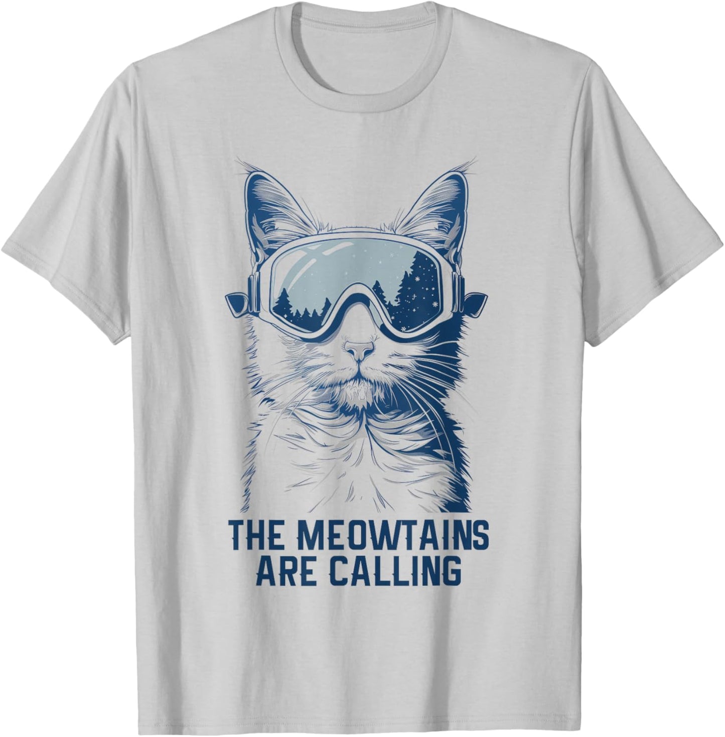 Ski Snowboard Cat Funny The Meowtains Are Calling Skiing T-Shirt - T-Shirt | Ash