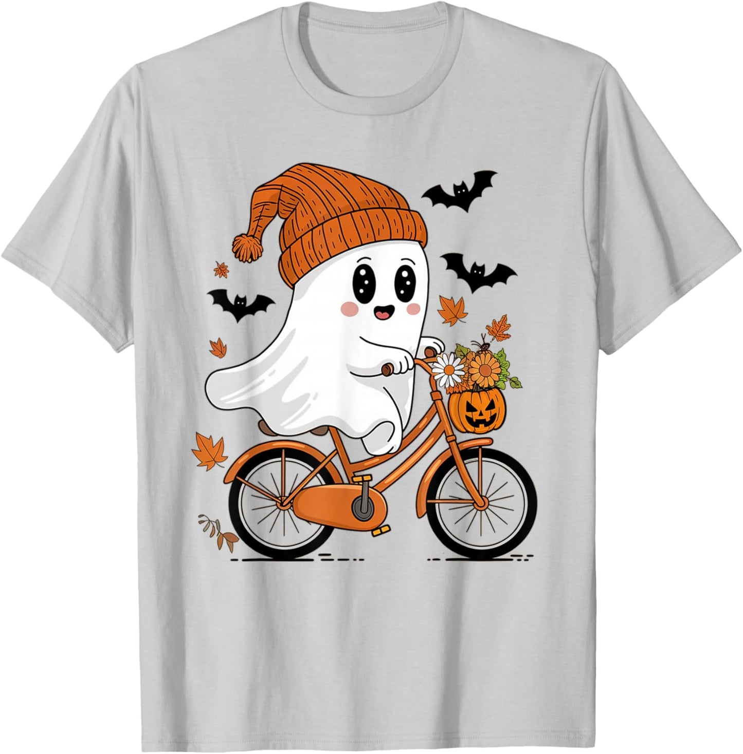 Cute Halloween Ghost Riding a Bicycle Girls T-Shirt - T-Shirt | Ash