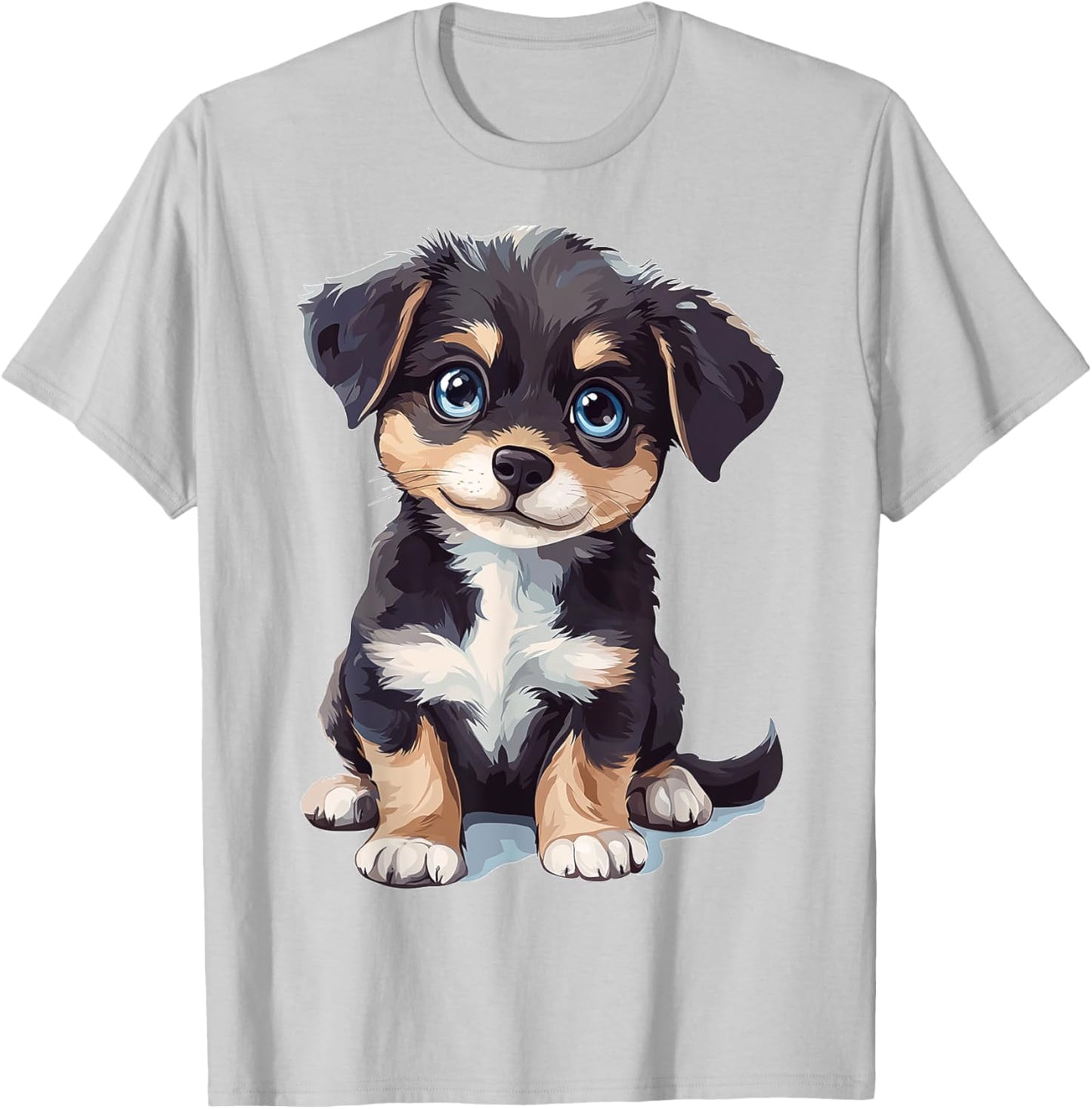 Puppy Dog Graphic Pet Art Blue Eyes Puppy T-Shirt - T-Shirt | Ash