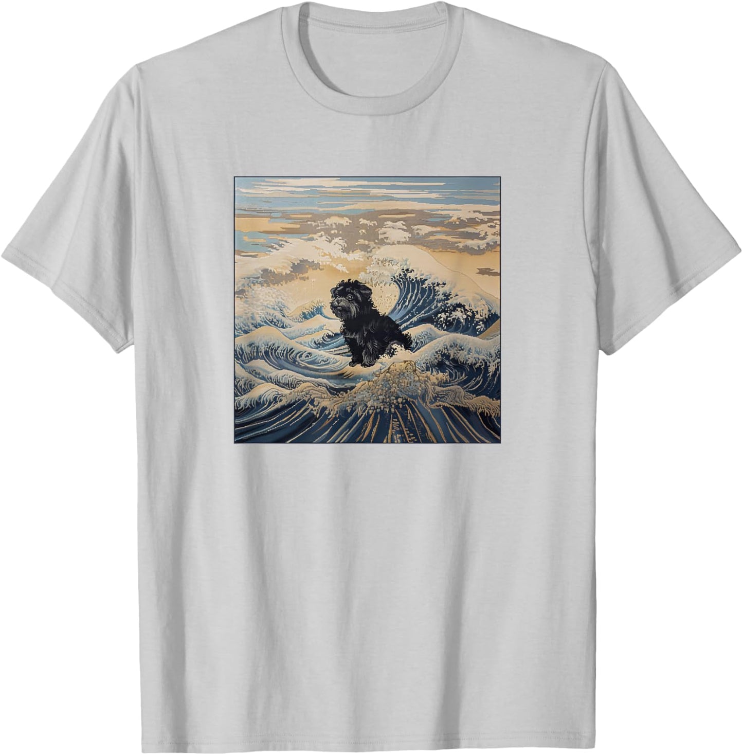 Affenpinscher Dog Mom Dad Kanagawa Art Beach T-Shirt - T-Shirt | Ash