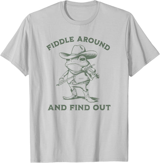 Funny Frog Fiddle Around and Find Out Cowboy Country Music T-Shirt - T-Shirt | Ash