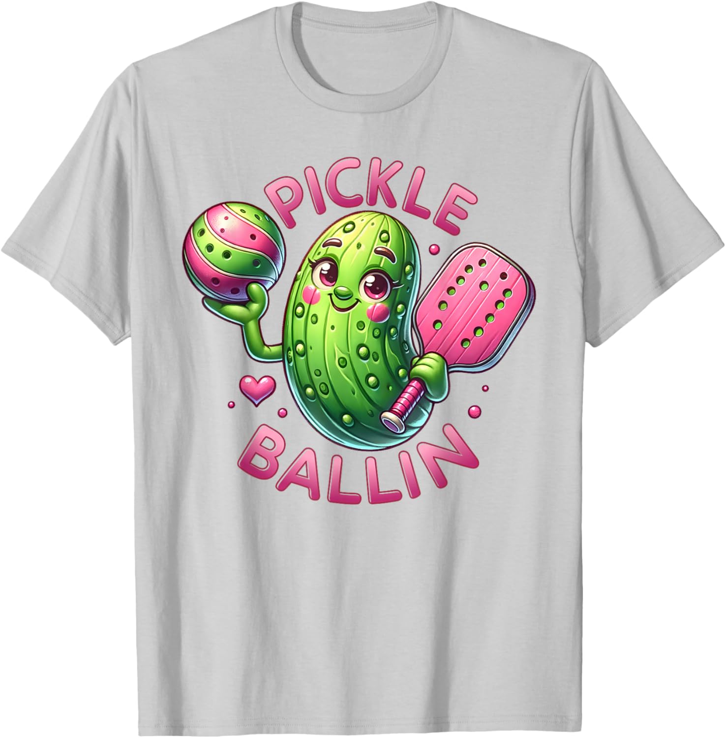 Pickle Ballin Cute Pickleball Women Girls Pickleball Lovers T-Shirt - T-Shirt | Ash
