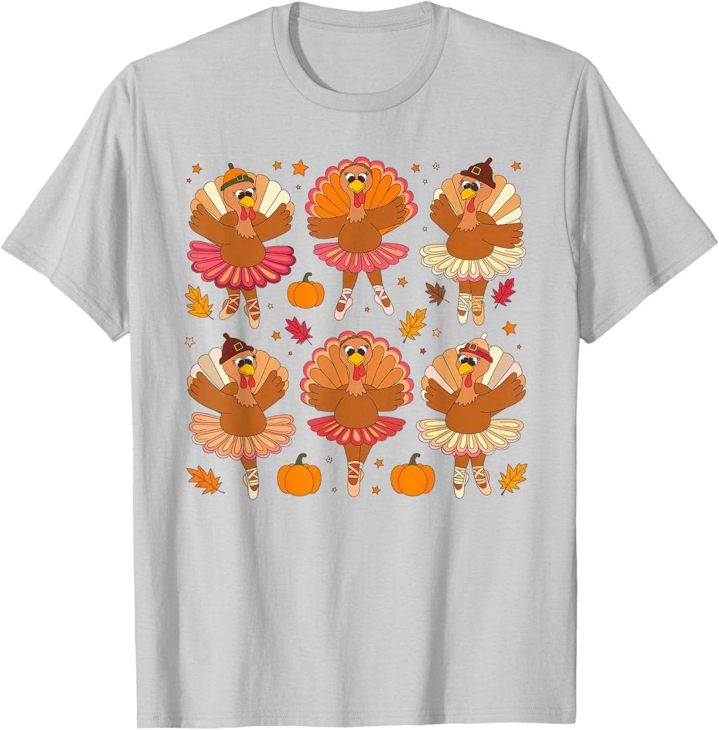 Autumn Ballerinas Dancing Cute Turkey Thanksgiving Girls T-Shirt - T-Shirt | Ash