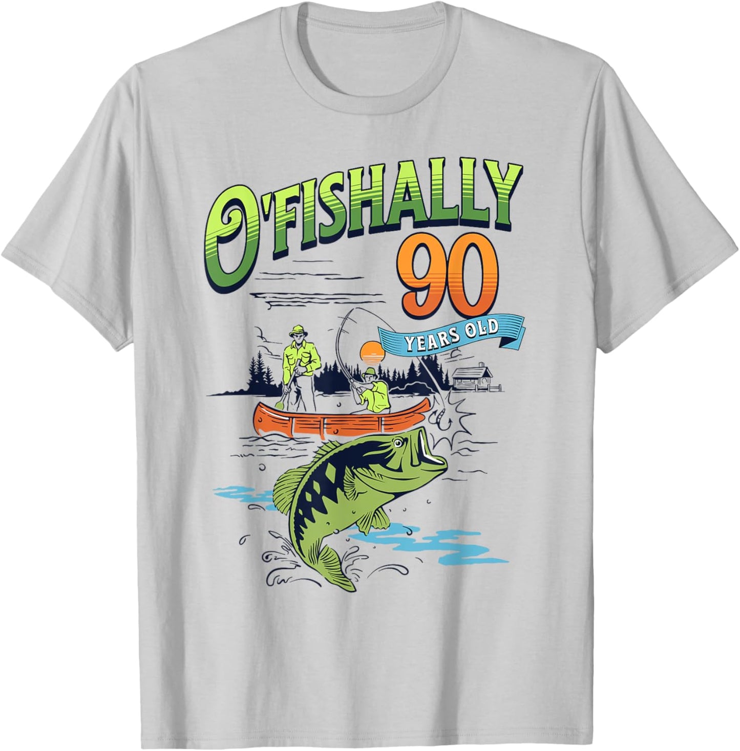 Ofishally 90 Years Old Fishing Theme 90th Birthday Fisherman T-Shirt - T-Shirt | Ash