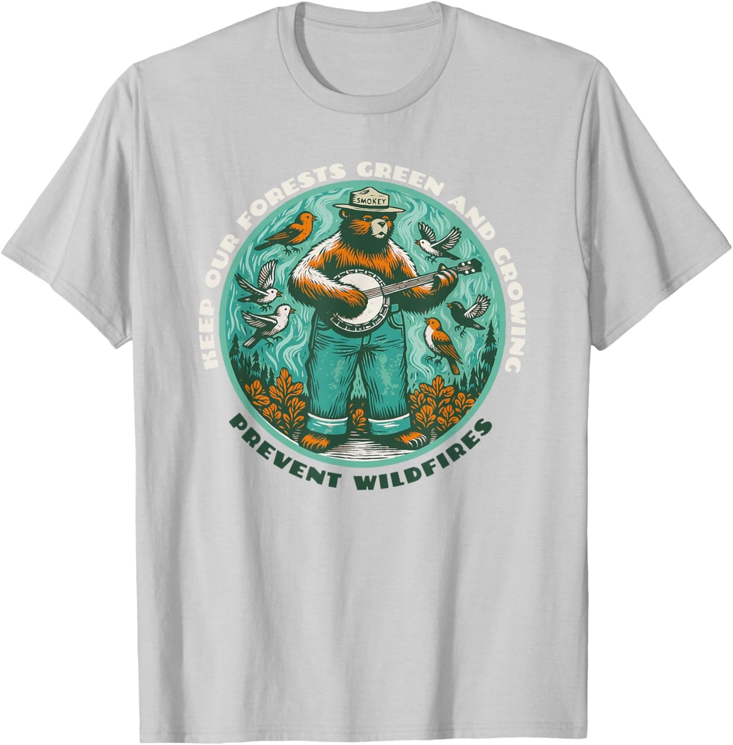 Prevent Wildfires Smokey Bear & Banjo Retro T-Shirt - T-Shirt | Ash