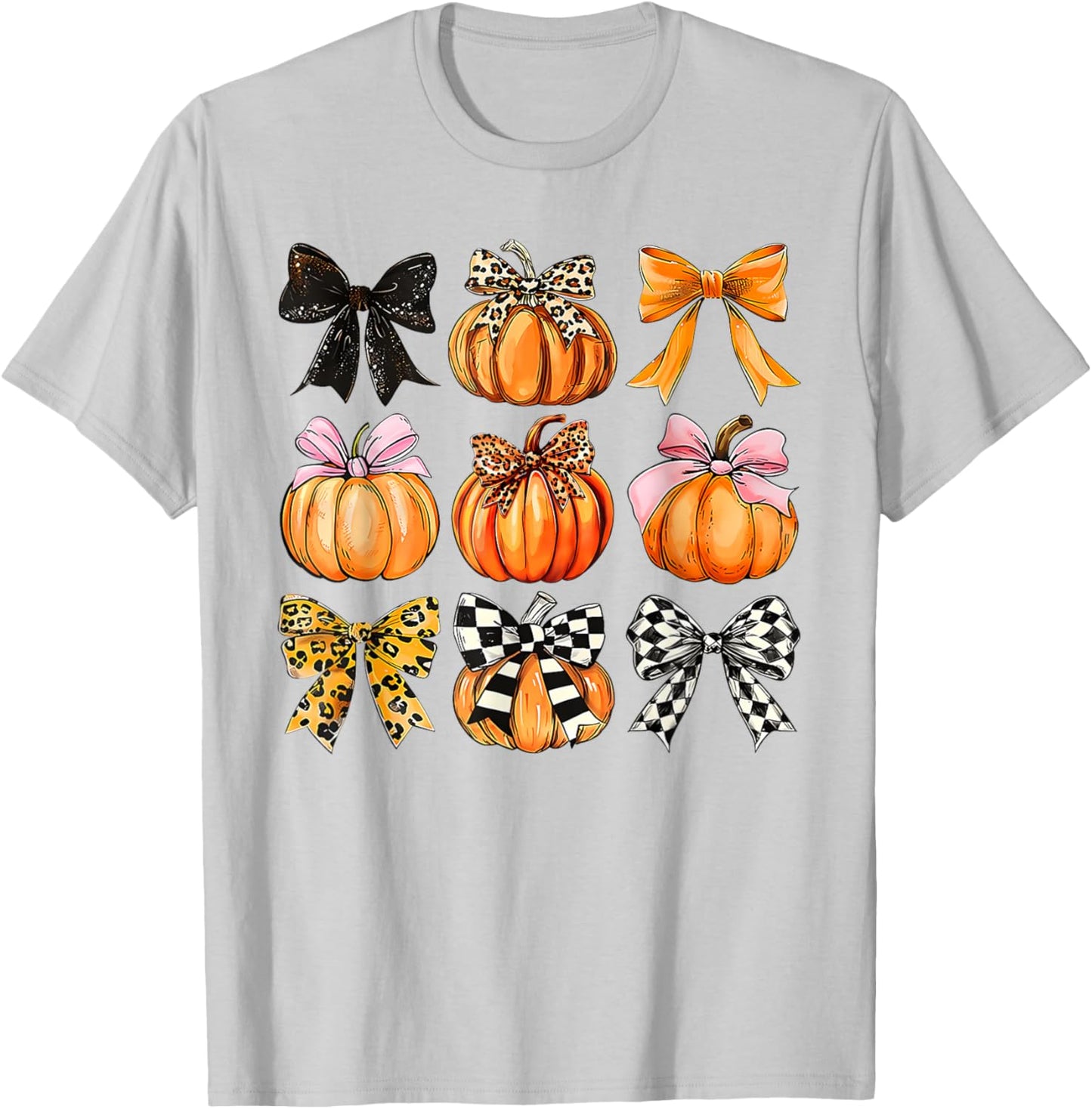 Coquette Bow Pumpkin Season Thanksgiving Autumn Fall Leaves T-Shirt - T-Shirt | Ash