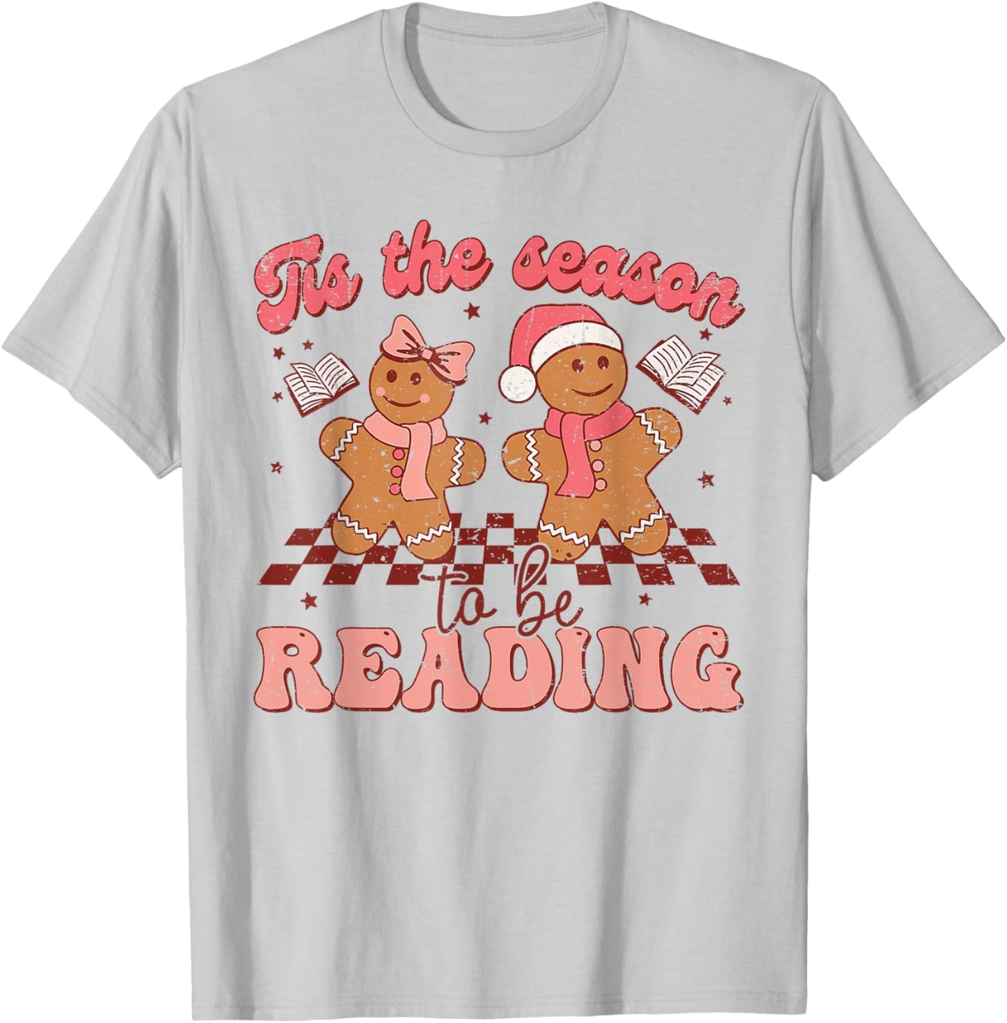 Tis The Season To Be Reading Christmas Gingerbread Reading T-Shirt - T-Shirt | Ash