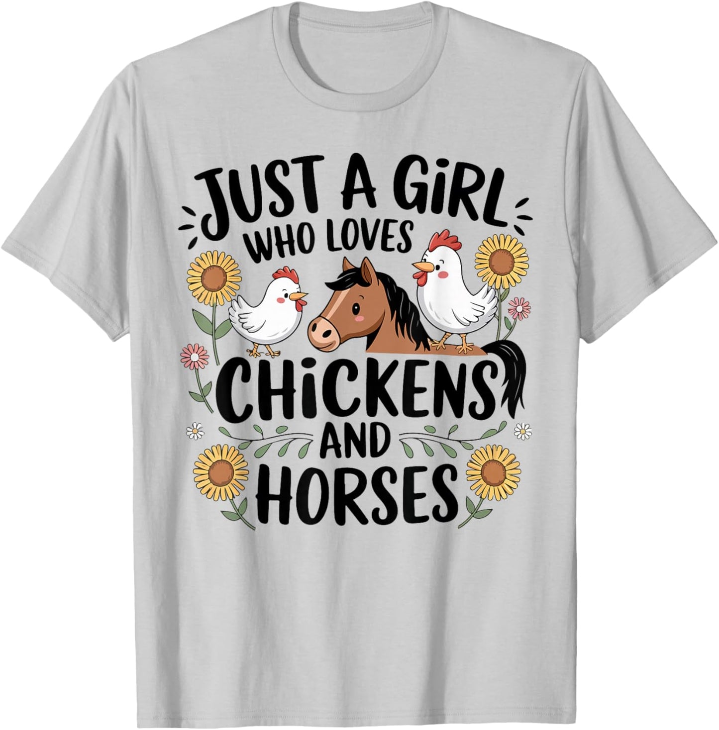 Just A Girl Who Loves Chicken & Horses Farming Farmer Women T-Shirt - T-Shirt | Ash