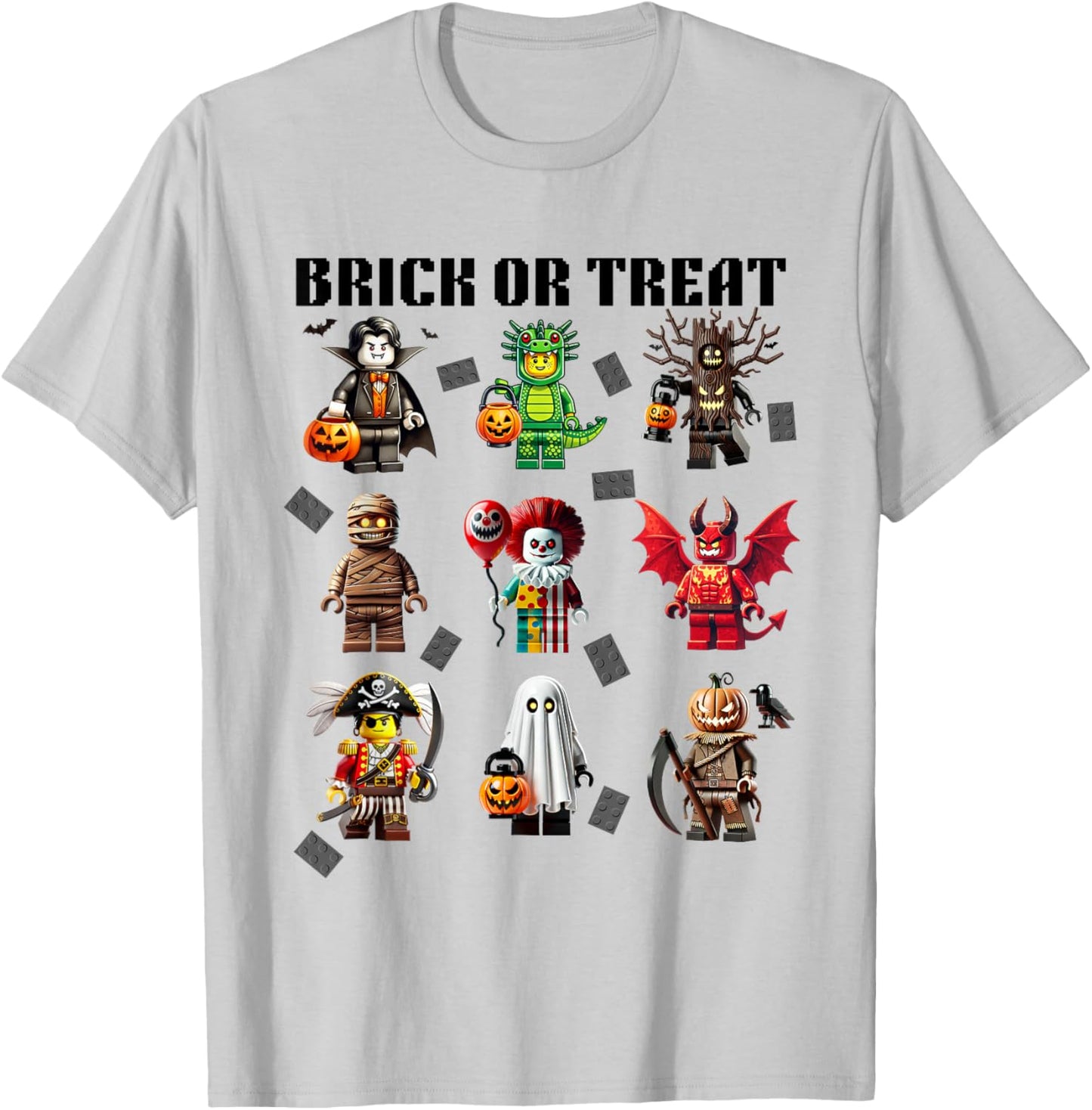 Building Bricks Halloween Brick Or Treat Costume Monsters T-Shirt - T-Shirt | Ash