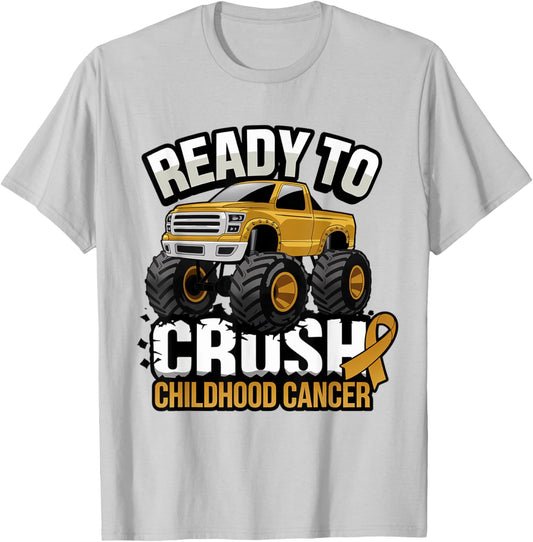 Ready To Crush Childhood Cancer Awareness Monster Truck T-Shirt - T-Shirt | Ash