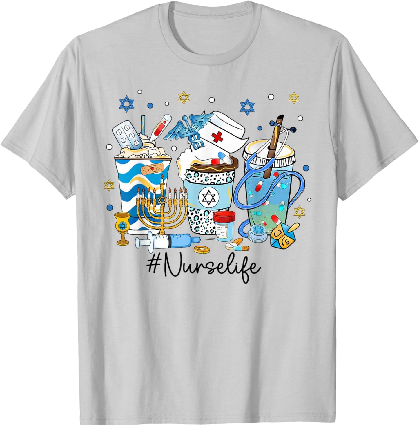 Hanukkah Nurse Life Chanukah Nursing Scrub Jewish RN Women T-Shirt - T-Shirt | Ash