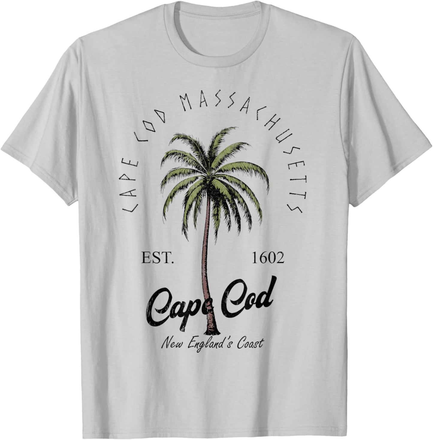 Cape Cod Massachusetts Tropical Tree Island Beach Vibes T-Shirt - T-Shirt | Ash
