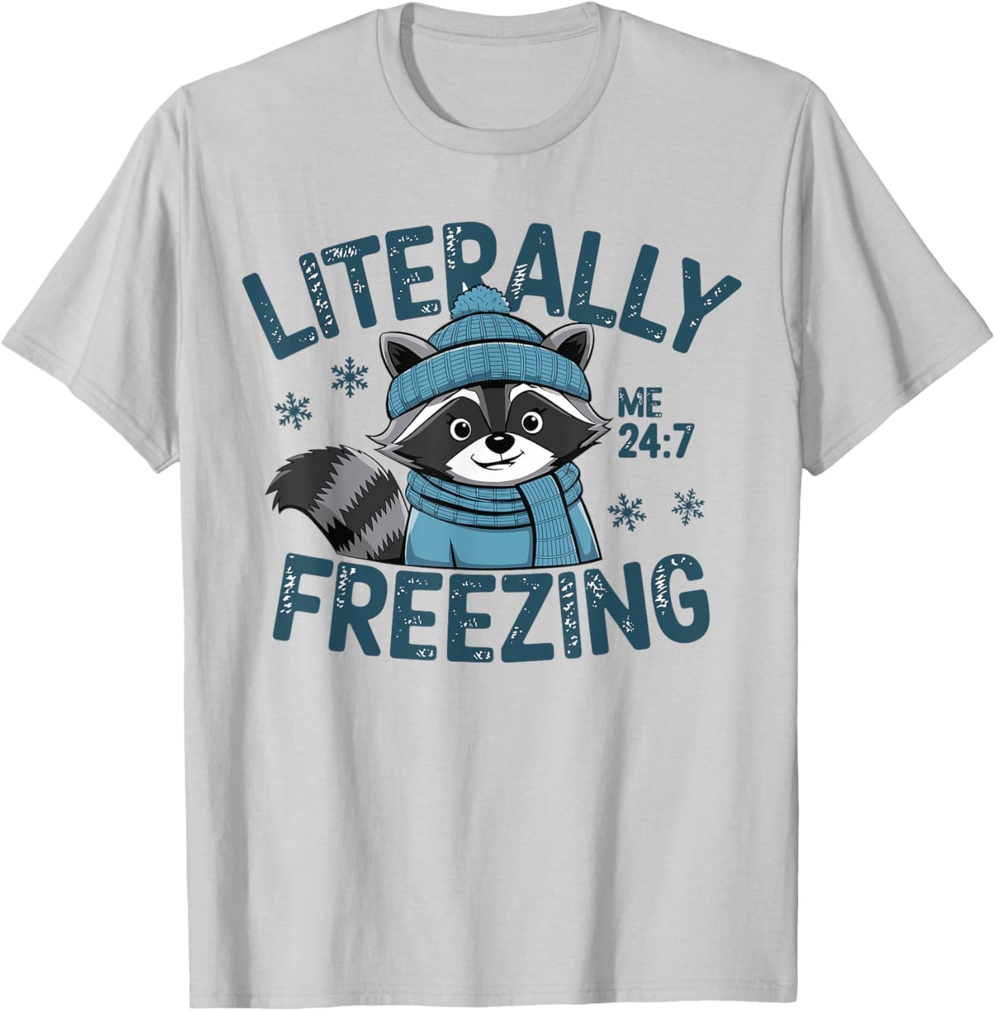 Literally Freezing Winter Funny Cold Raccoon Scarf Retro T-Shirt - T-Shirt | Ash