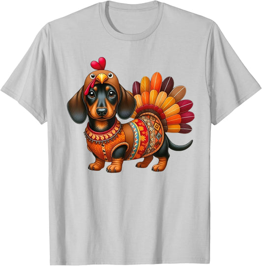 Cute Thanksgiving Turkey Weiner Dachshund Dog Costume T-Shirt - T-Shirt | Ash