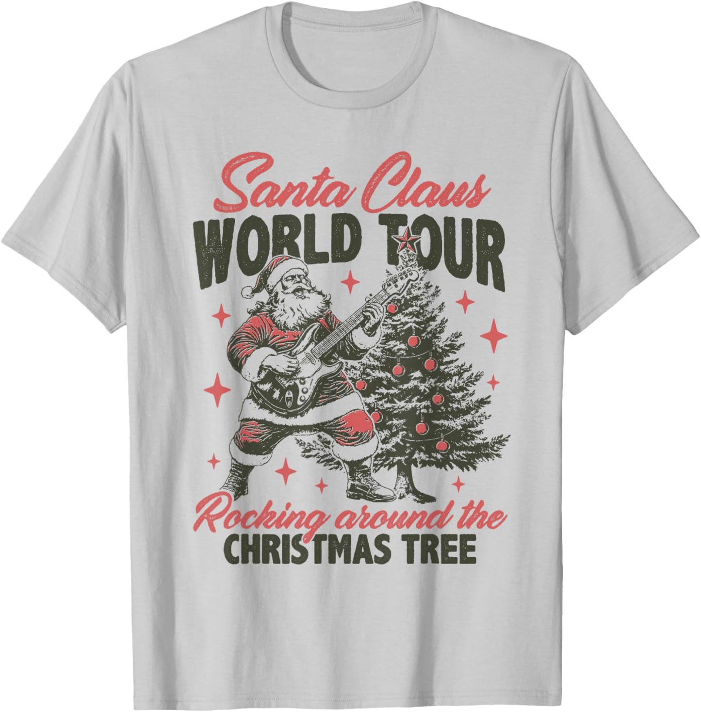 Santa Claus World Tour Rocking Around The Christmas Tree T-Shirt - T-Shirt | Ash