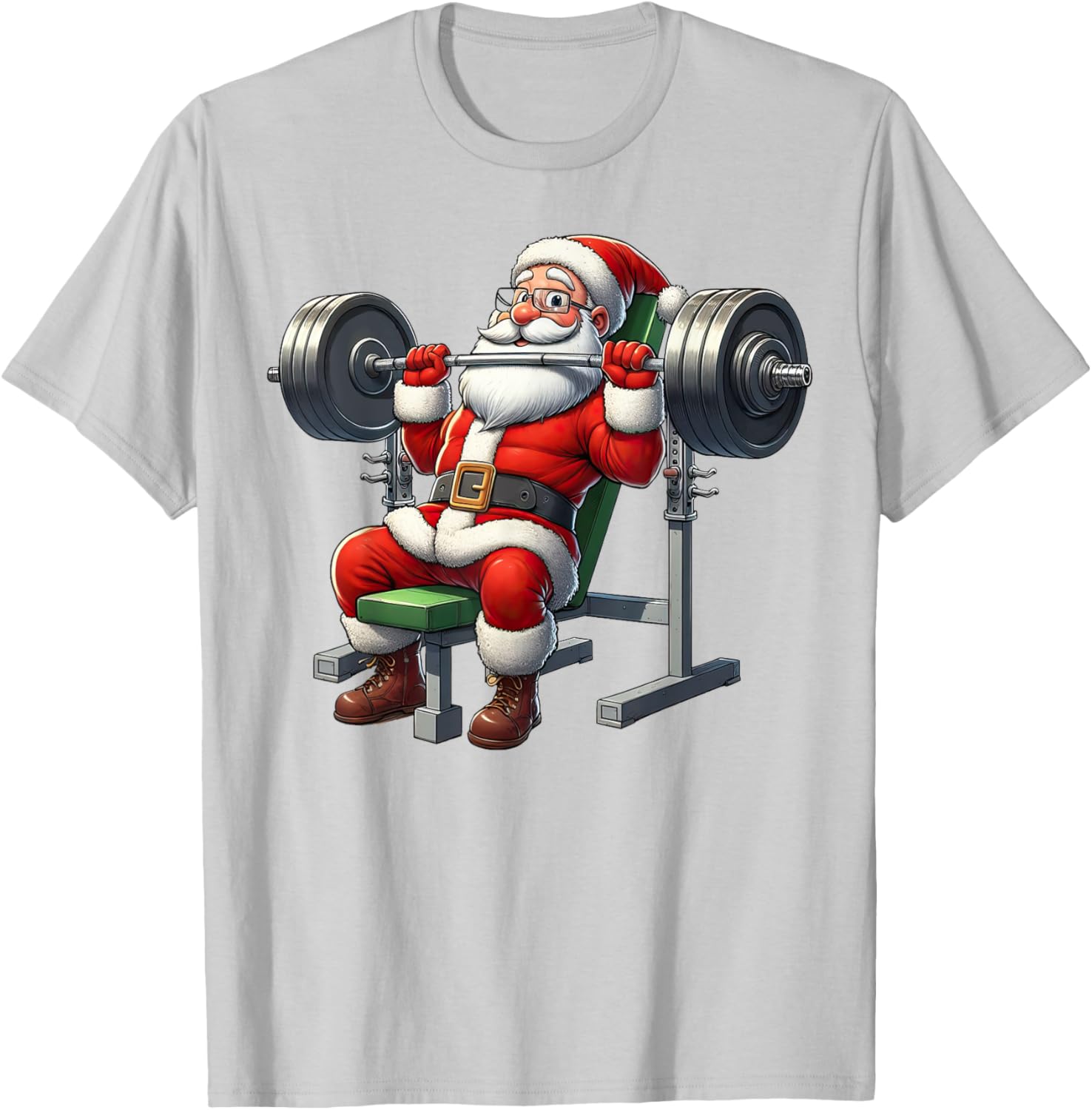 Santa Weightlifting Gym Funny Christmas Fitness T-Shirt - T-Shirt | Ash