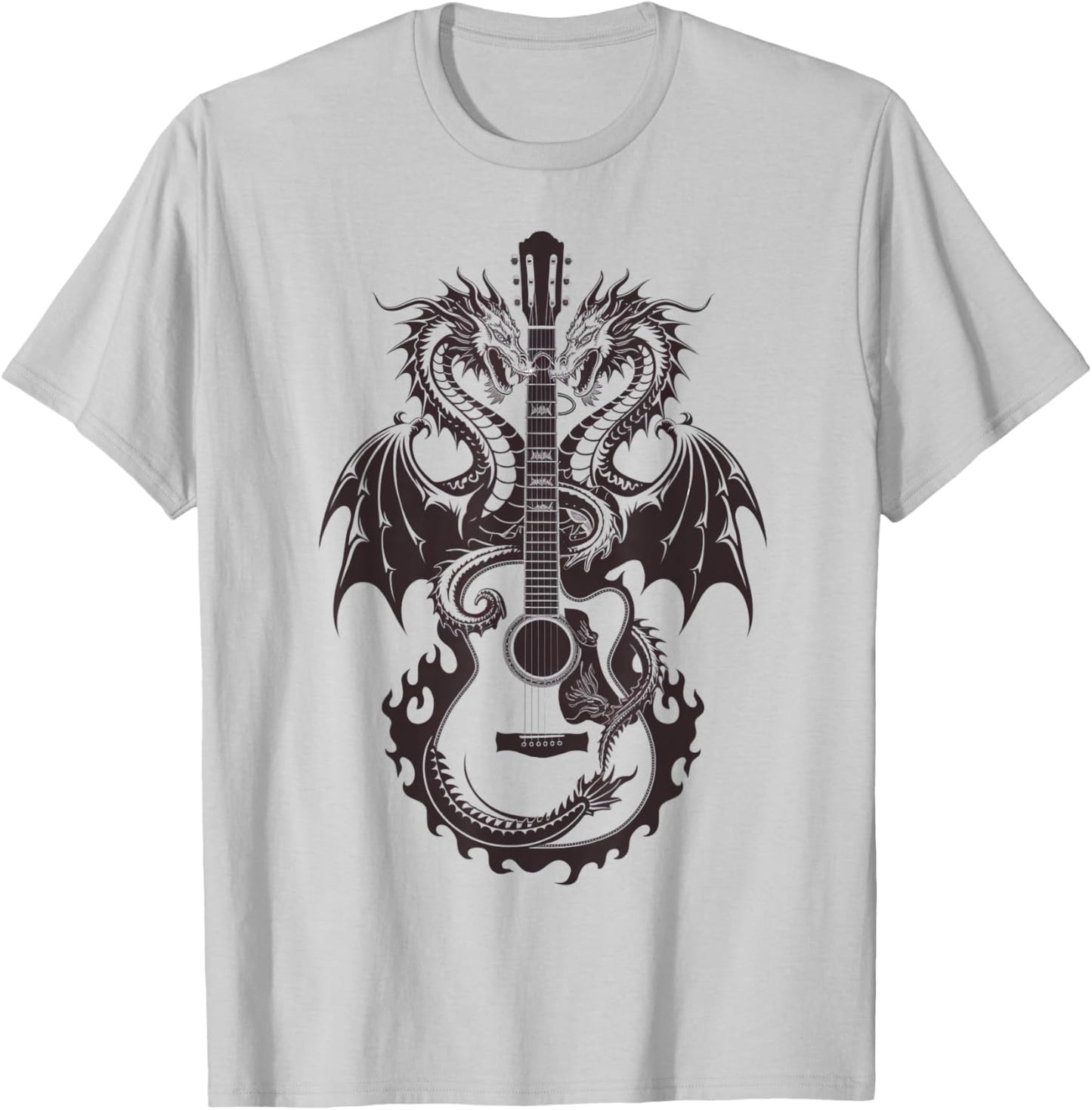 Mystical Dragon Guitar Fusion Music Lover Design T-Shirt - T-Shirt | Ash