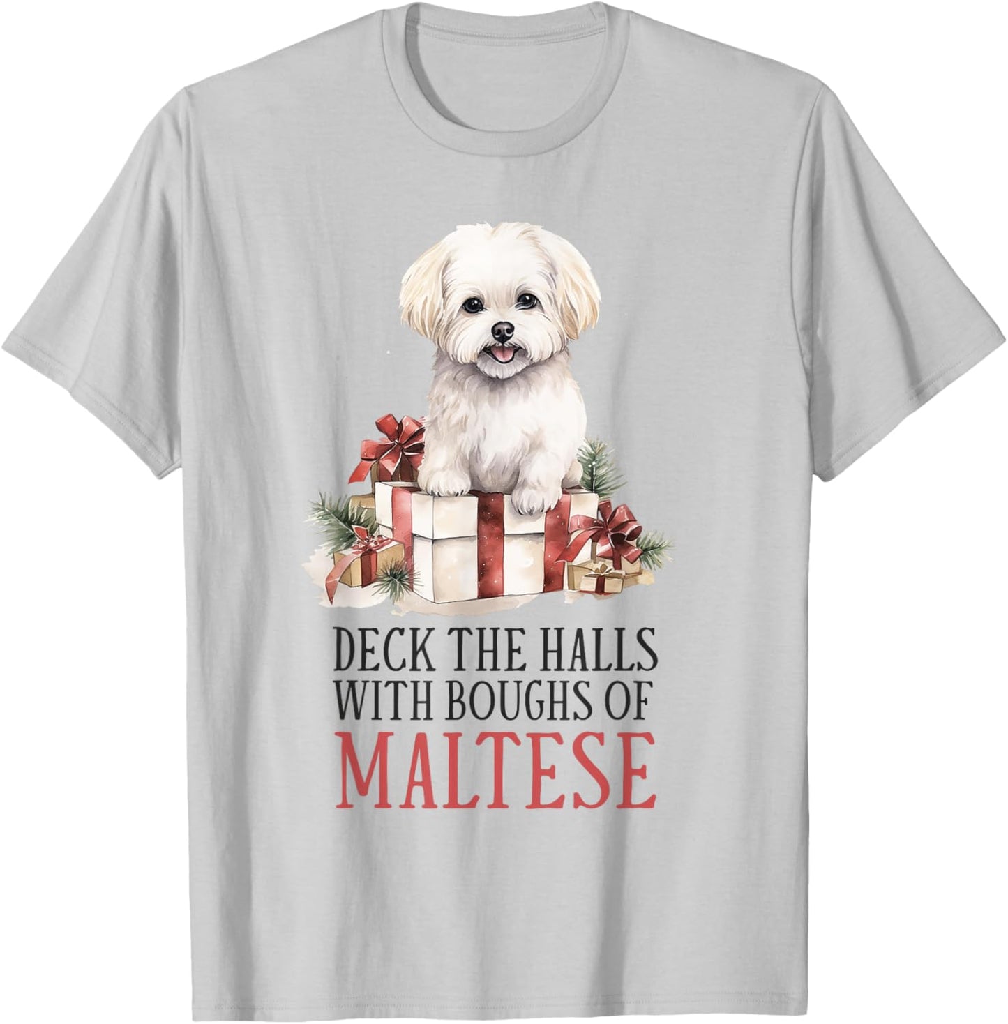 Maltese Dog Lover Christmas Xmas T-Shirt - T-Shirt | Ash
