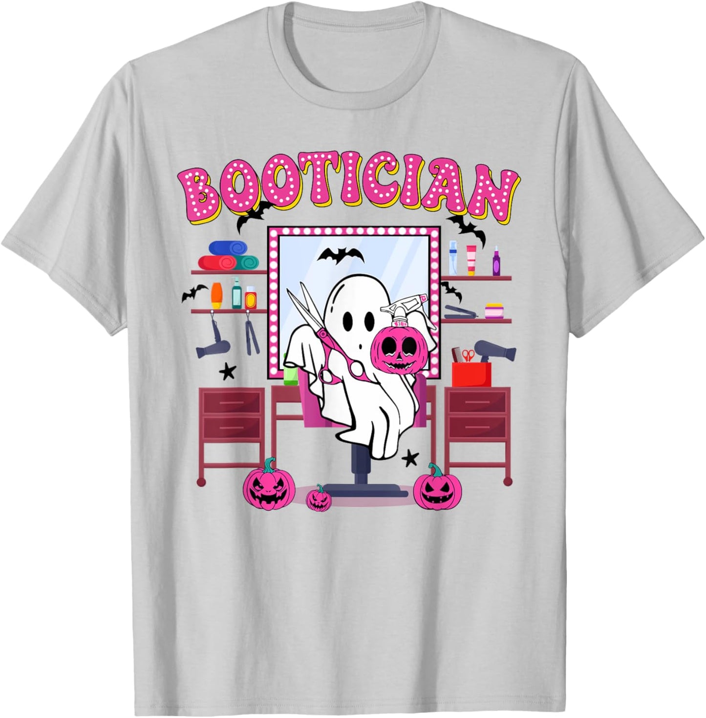 Bootician Halloween, Spooky Hair Stylist, Ghost Hair Dresser T-Shirt - T-Shirt | Ash