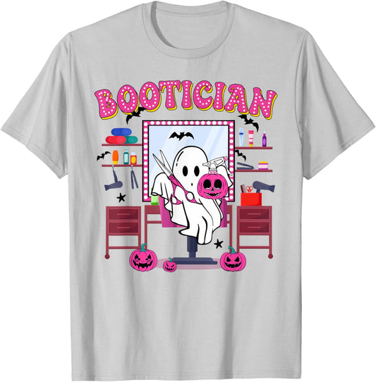 Bootician Halloween, Spooky Hair Stylist, Ghost Hair Dresser T-Shirt - T-Shirt | Ash