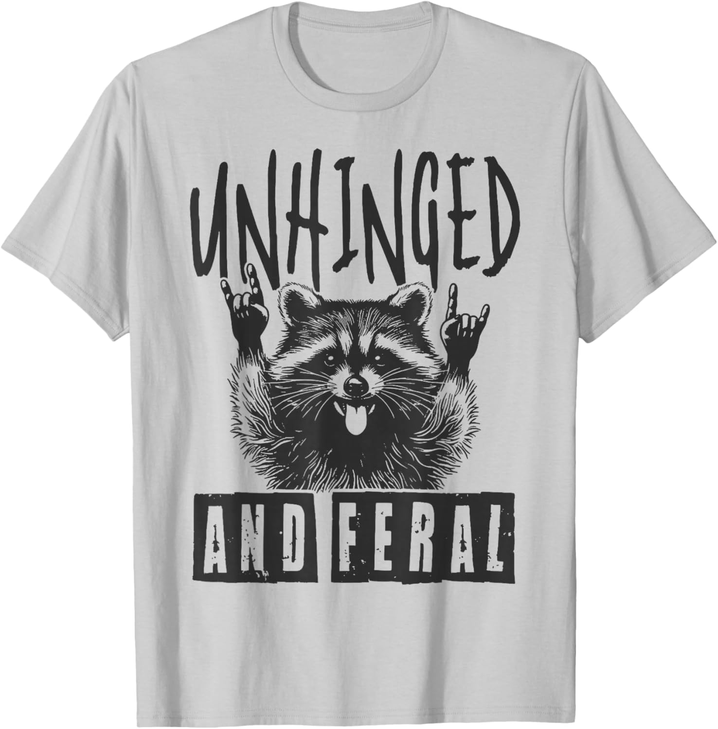 Raccoon Unhinged And Feral Retro T-Shirt - T-Shirt | Ash