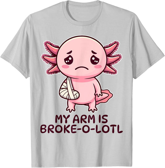 Broken Arm Axolotl Elbow Injury Surgery Get Well Soon T-Shirt - T-Shirt | Ash