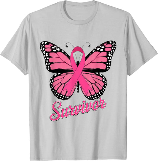 Survivor Pink Ribbon Breast Cancer Awareness T-Shirt - T-Shirt | Ash