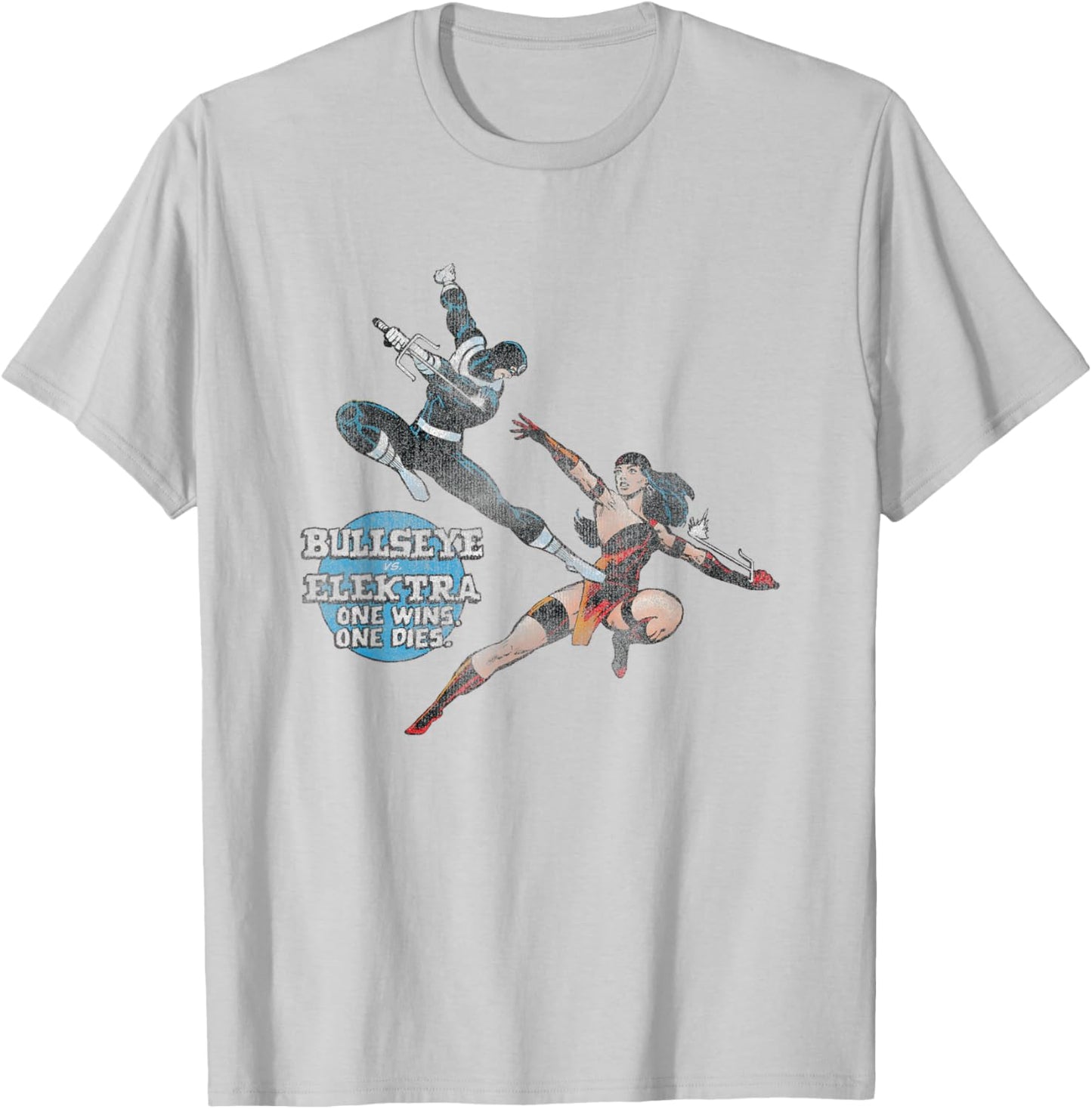 Marvel Iconic Bullseye Vs Elektra Retro Big Chest Poster T-Shirt - T-Shirt | Ash