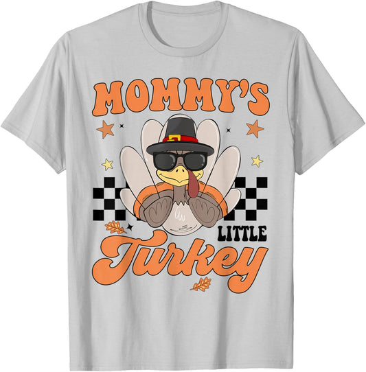 Mommy's Little Turkey Baby Boy Toddler Funny Thanksgiving T-Shirt - T-Shirt | Ash