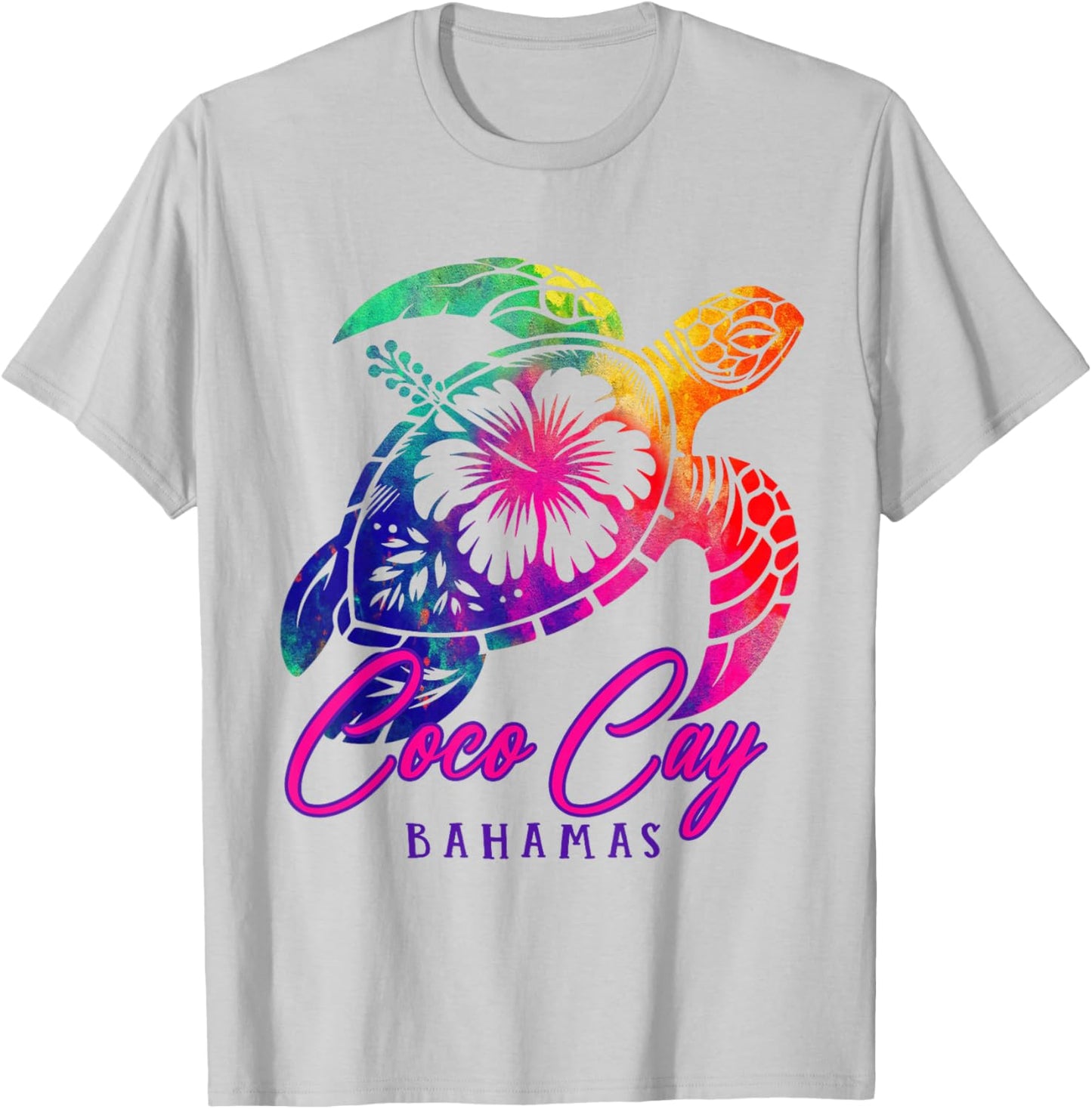 Coco Cay Tie Dye Sea Turtle Hibiscus Bahamas Vacation 2025 T-Shirt - T-Shirt | Ash
