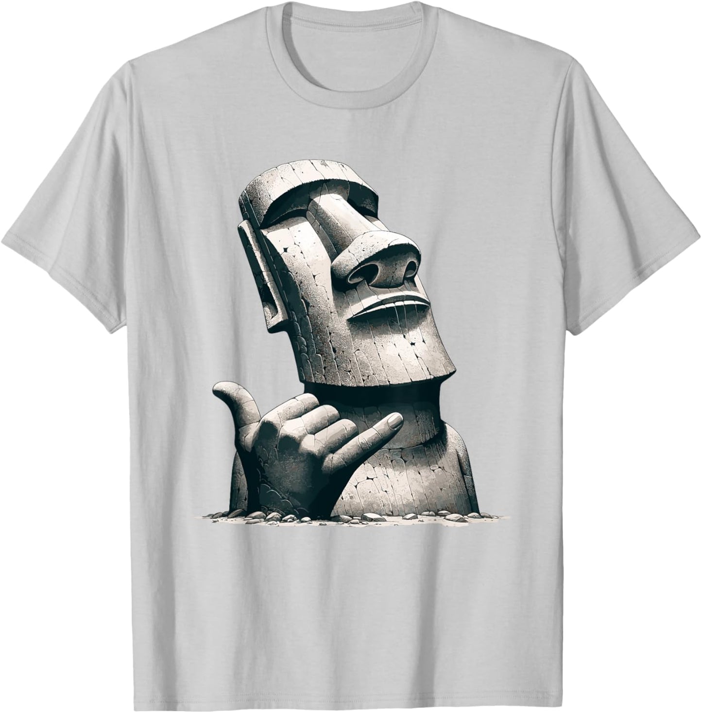 Funny Easter Island Rapa Nui Moai Statue Surfer Shaka Sign T-Shirt - T-Shirt | Ash