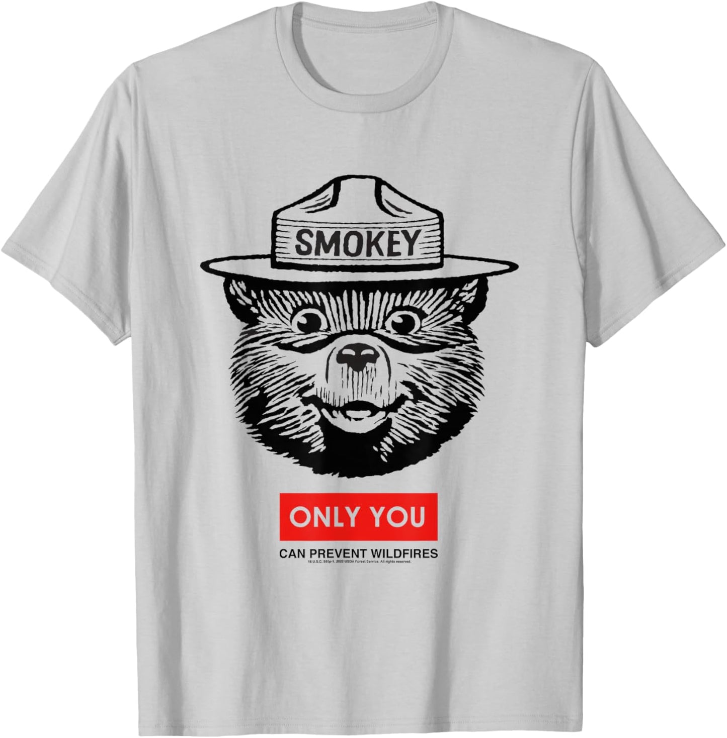 Smokey Bear Only You Can Prevent Forest Fires Minimal Face T-Shirt - T-Shirt | Ash