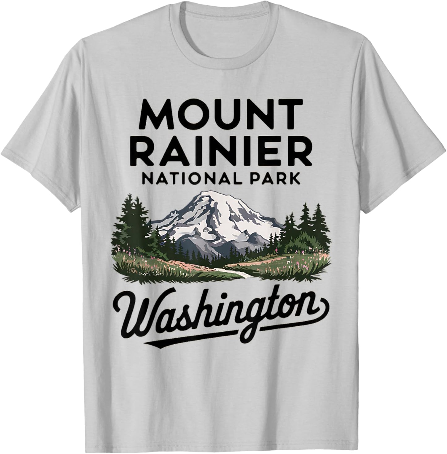 Mountain Landscape Mount Rainier National Park Washington T-Shirt - T-Shirt | Ash
